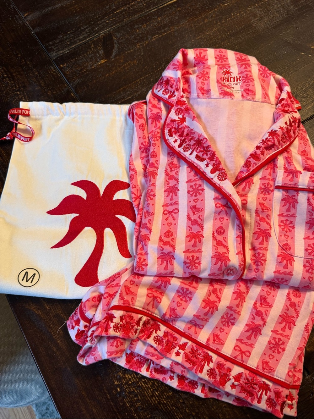 Pink palm Puff limited edition Holiday PJs Red